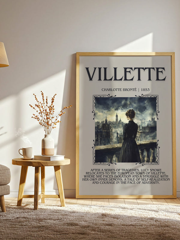 Villette minimalist print in frame leaning in hallway – classic literature wall art