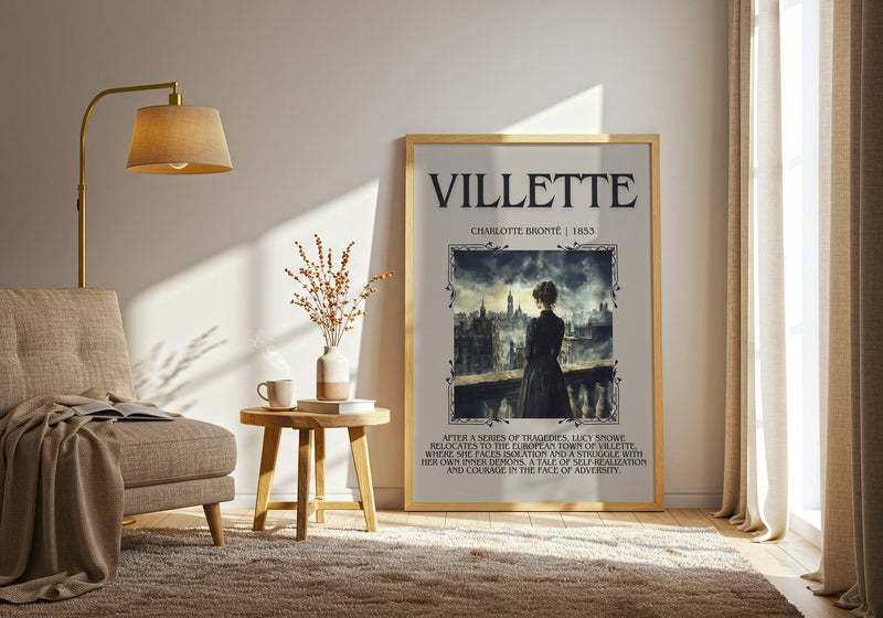 Villette minimalist print in frame leaning in hallway – classic literature wall art