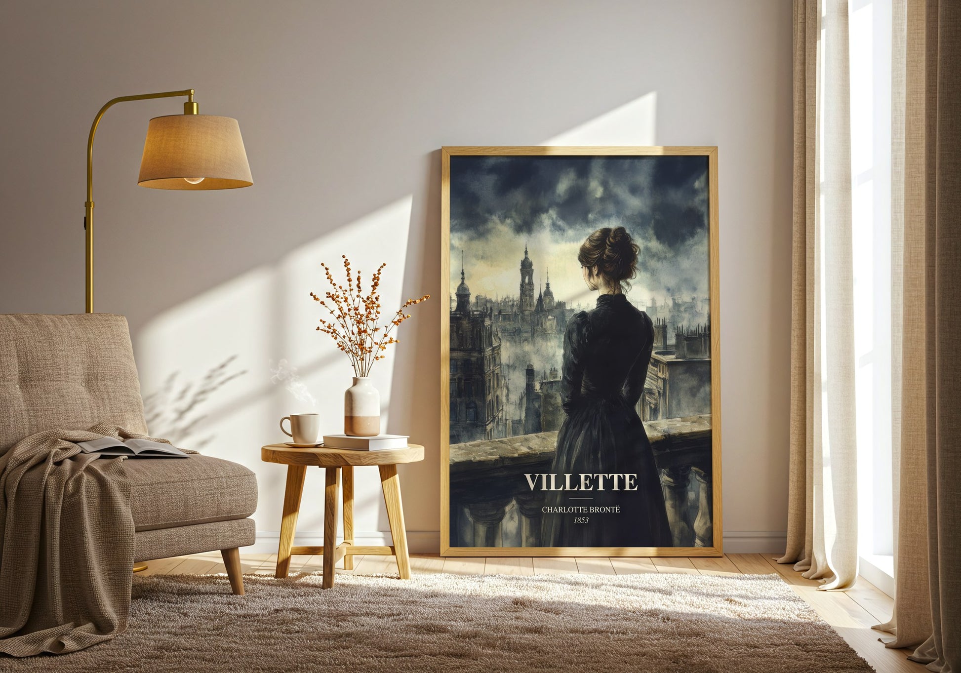Villette watercolour print in frame leaning in hallway – classic literature wall art