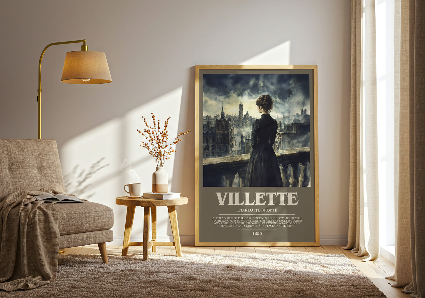 Villette bookish print framed by window – literary home decor