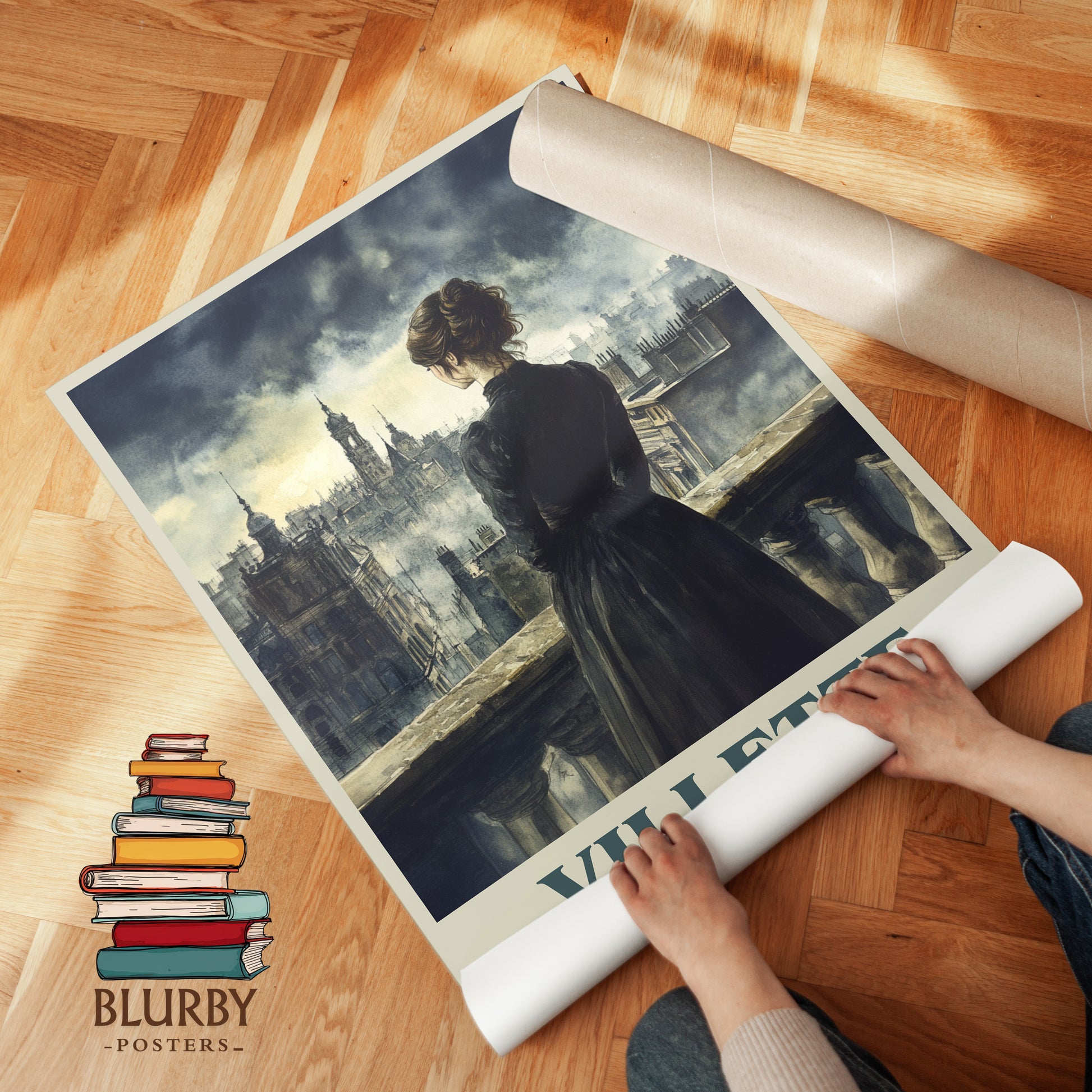 Villette book cover print on bookshelf – Charlotte Brontë fan gift