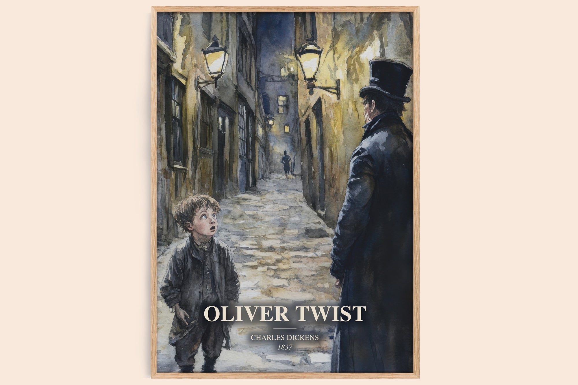Oliver Twist watercolour book poster by Charles Dickens – framed literary art print