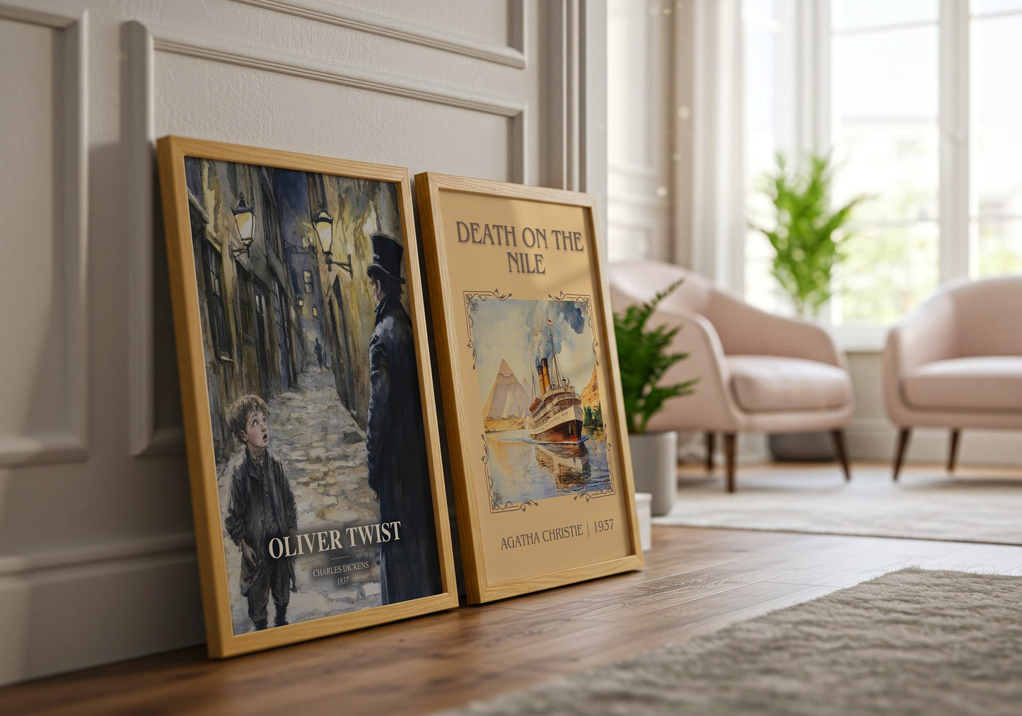 Oliver Twist watercolour print framed by window – literary home decor