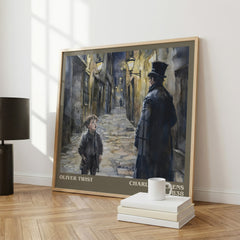 Oliver Twist Literary Art Print by Charles Dickens – large square framed print leaning against a wall