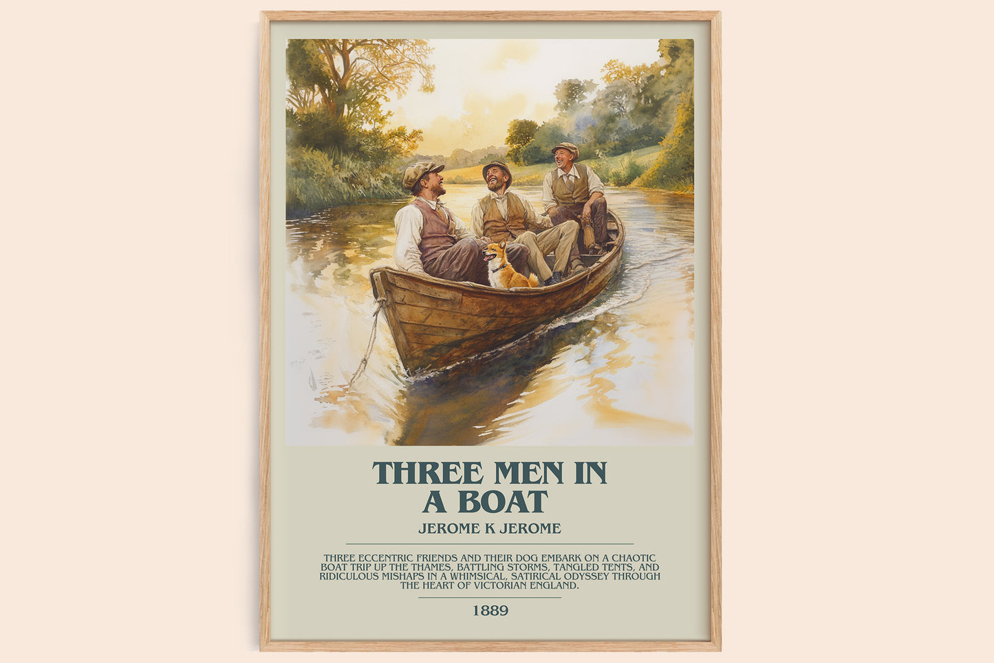 Three Men in a Boat bookish book poster by Jerome K. Jerome – framed literary art print