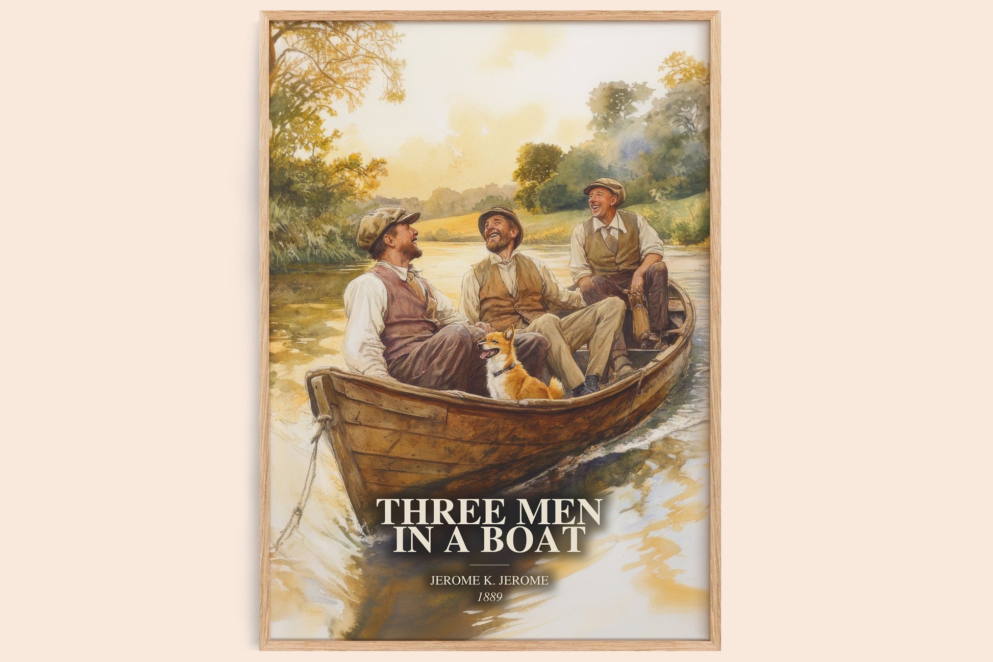 Three Men In A Boat watercolour book poster by Jerome K. Jerome – framed literary art print