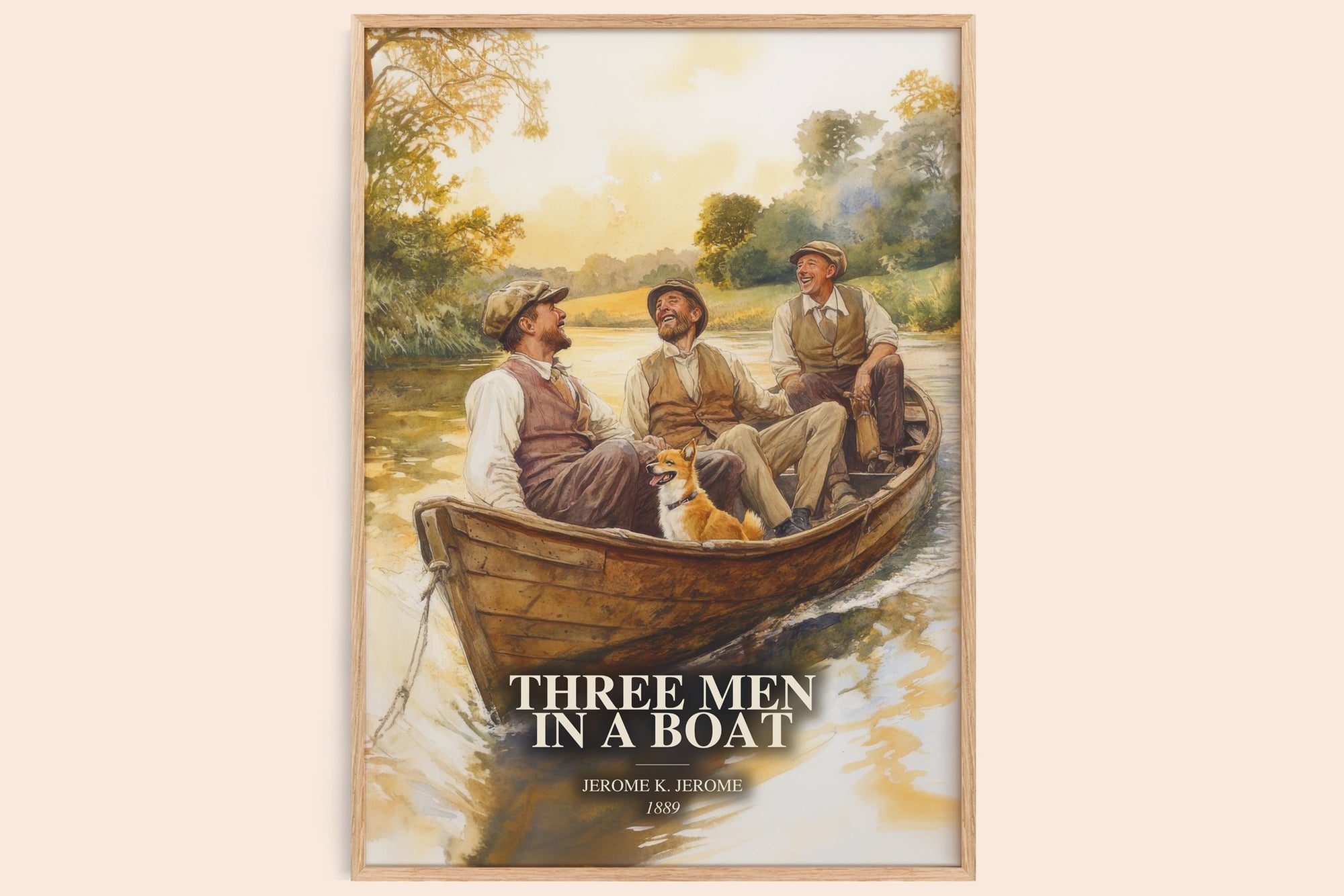 Three Men In A Boat watercolour book poster by Jerome K. Jerome – framed literary art print