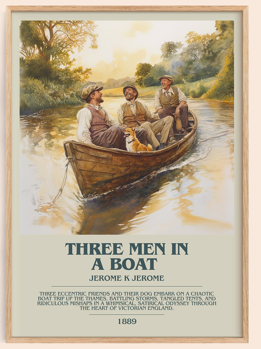 Three Men in a Boat bookish book poster by Jerome K. Jerome – framed literary art print