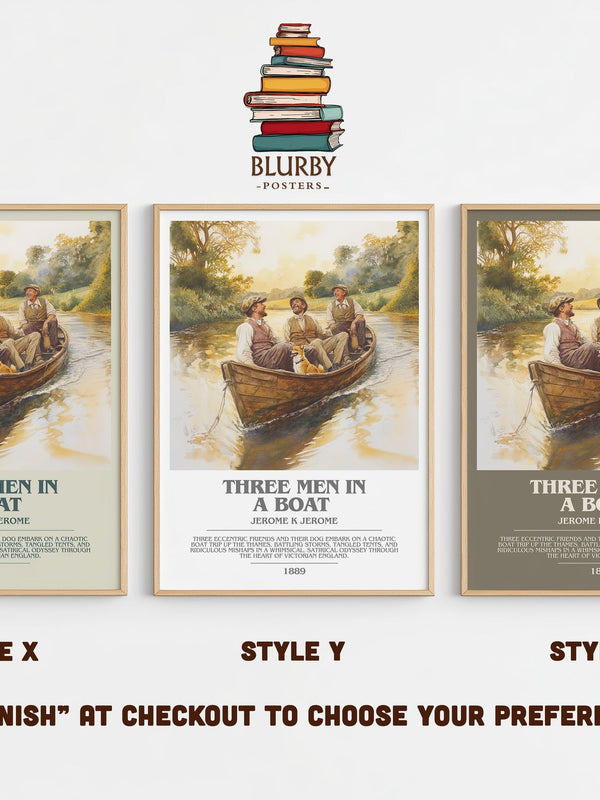 Three Men in a Boat bookish print in frame leaning in hallway – classic literature wall art
