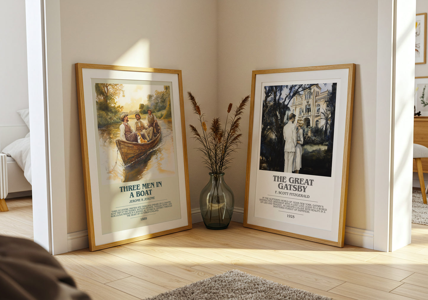 Three Men in a Boat bookish book poster framed on wall – classic literature wall art