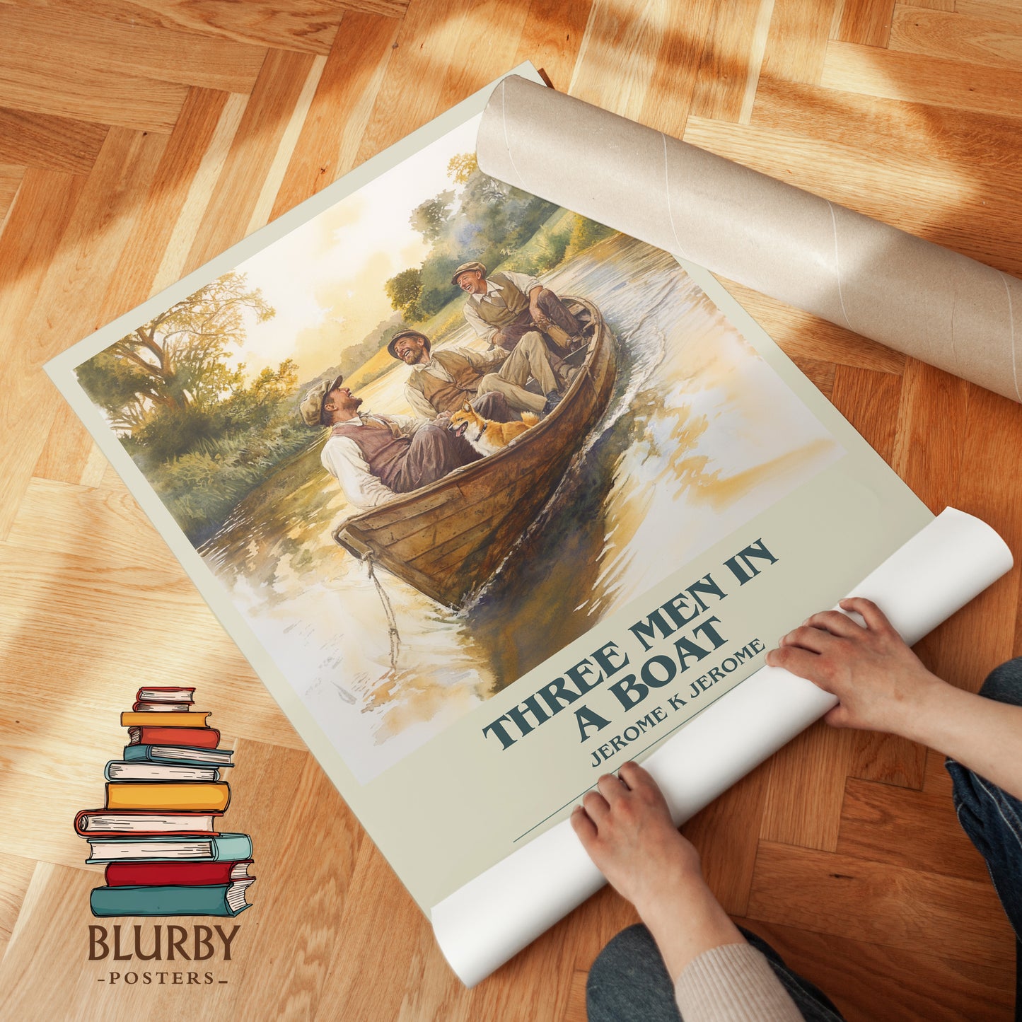 Three Men in a Boat bookish print on bookshelf – Jerome K. Jerome fan gift