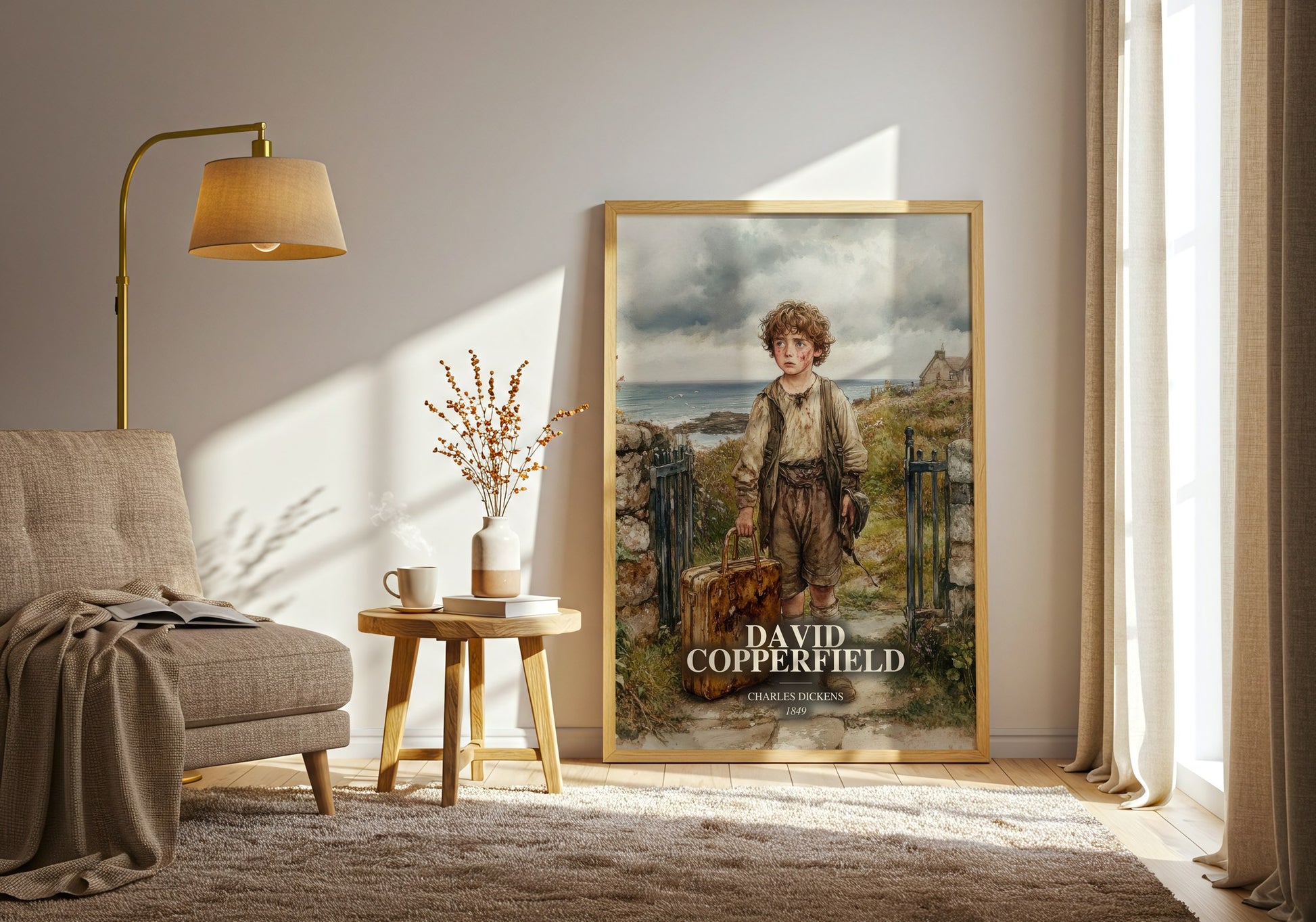 David Copperfield watercolour print in frame leaning in hallway – classic literature wall art