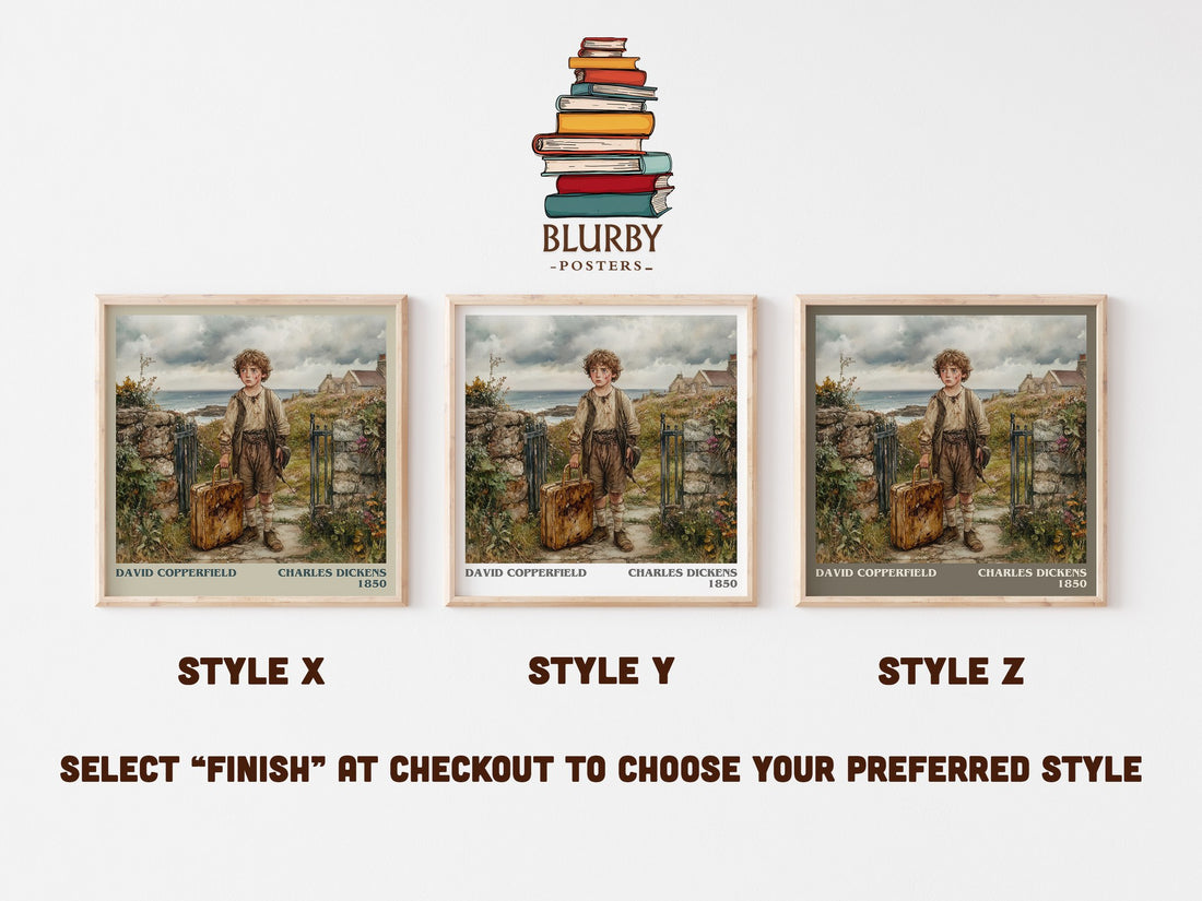 David Copperfield Literary Art Print by Charles Dickens – Style X, Y and Z square prints side by side – choose your finish