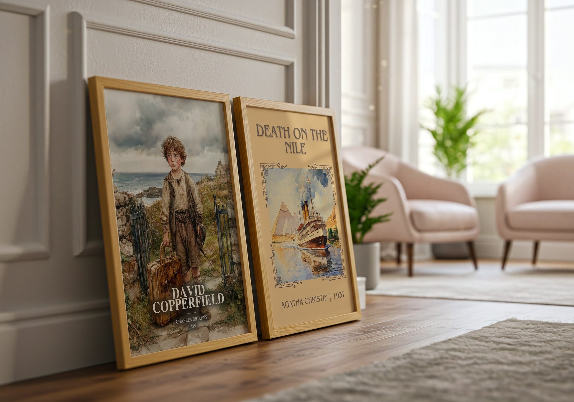David Copperfield watercolour print framed by window – literary home decor