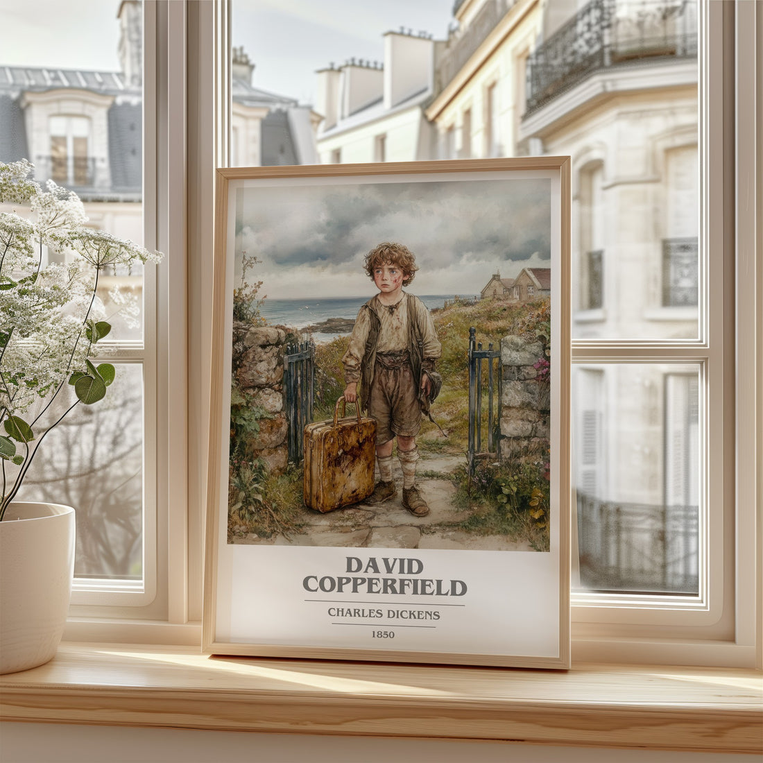 David Copperfield Book Cover Poster by Charles Dickens – framed print by a bright window
