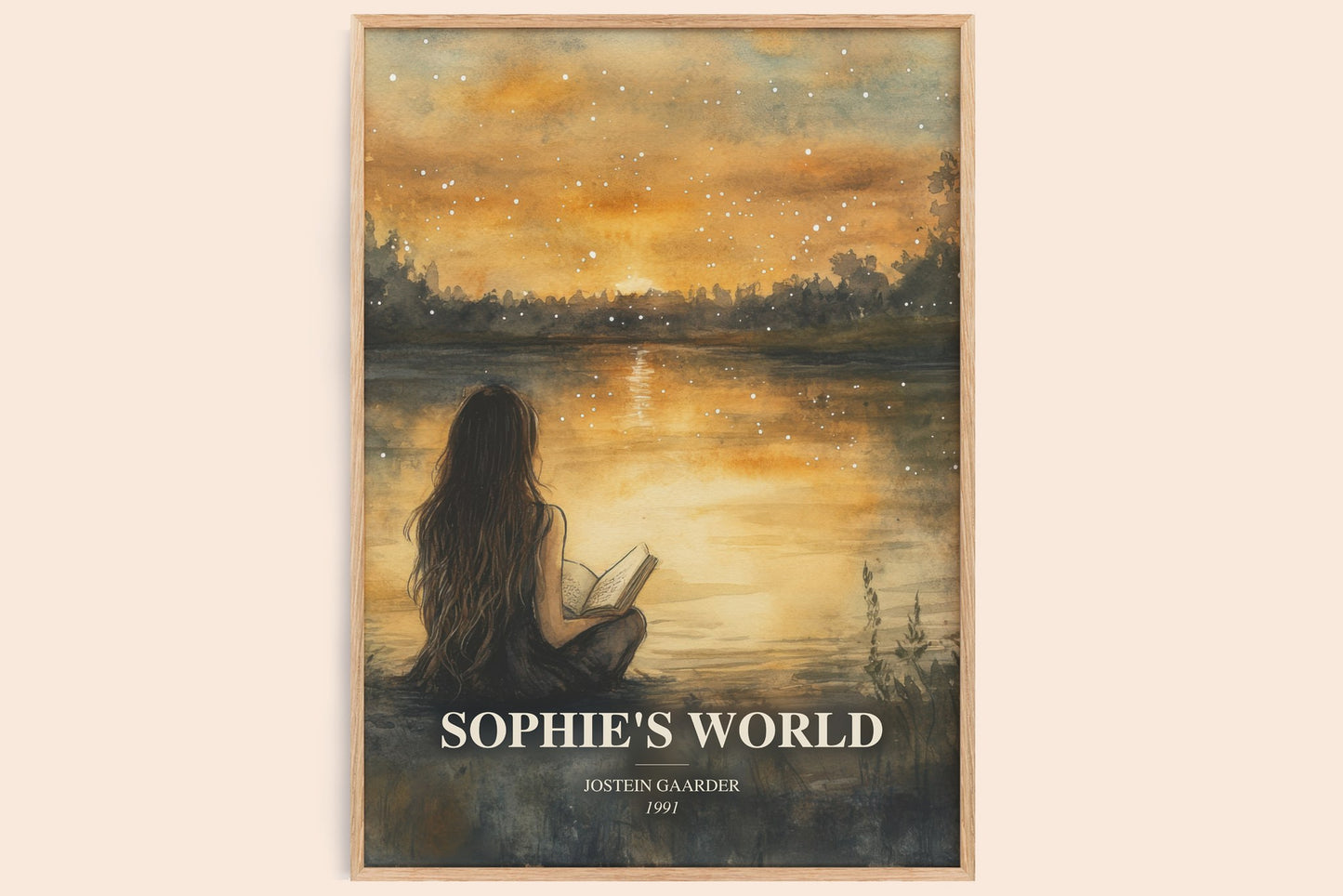 Sophie'S World watercolour book poster by Jostein Gaarder – framed literary art print
