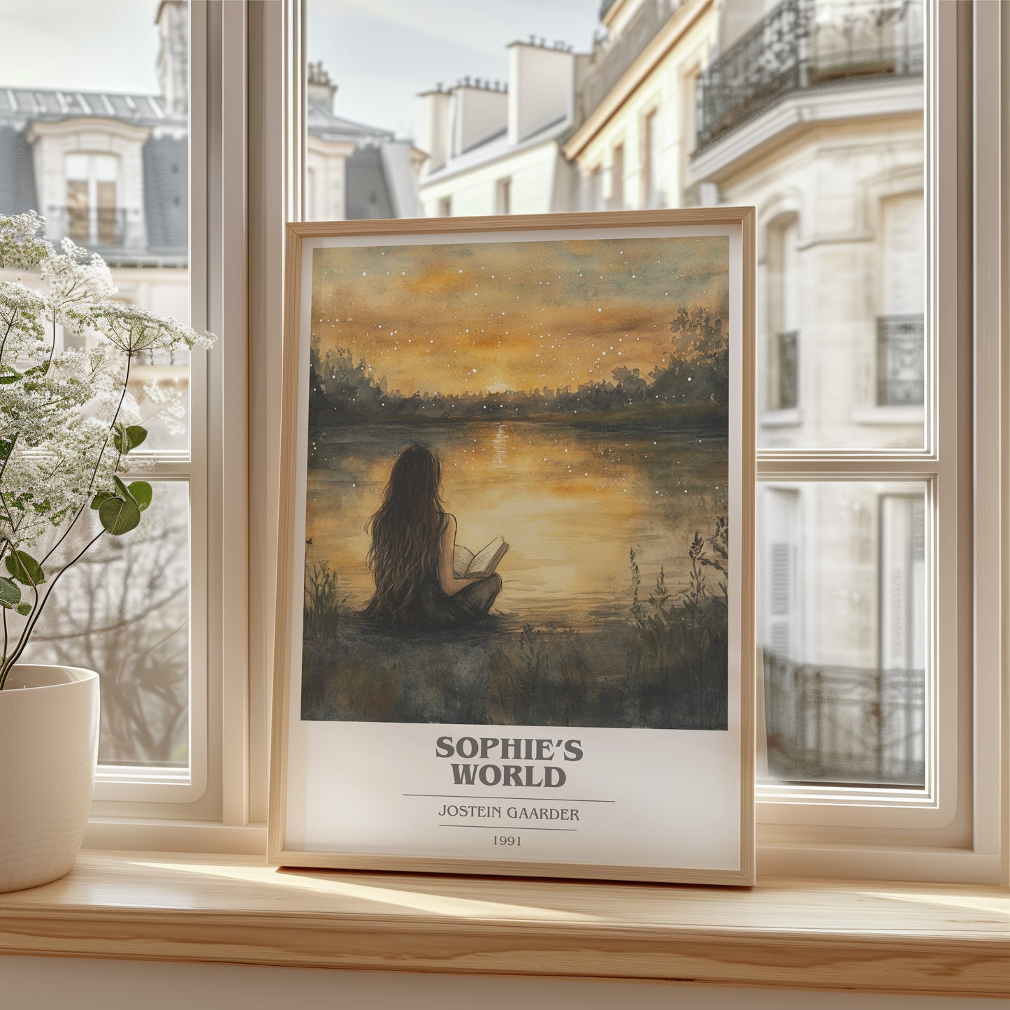 Sophie's World book cover poster colour and style options – Jostein Gaarder book art