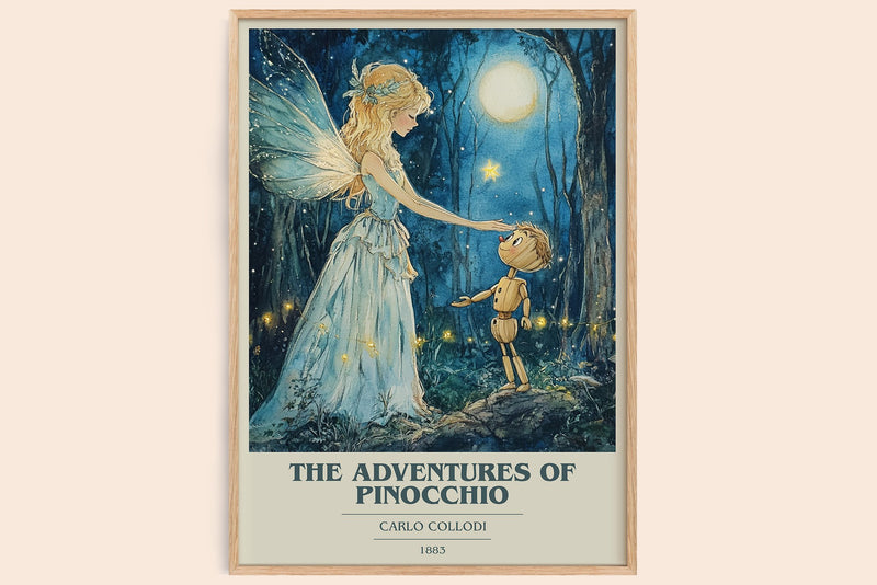 Adventures of Pinocchio Book Cover Poster by Carlo Collodi (Modern Minimalist style)
