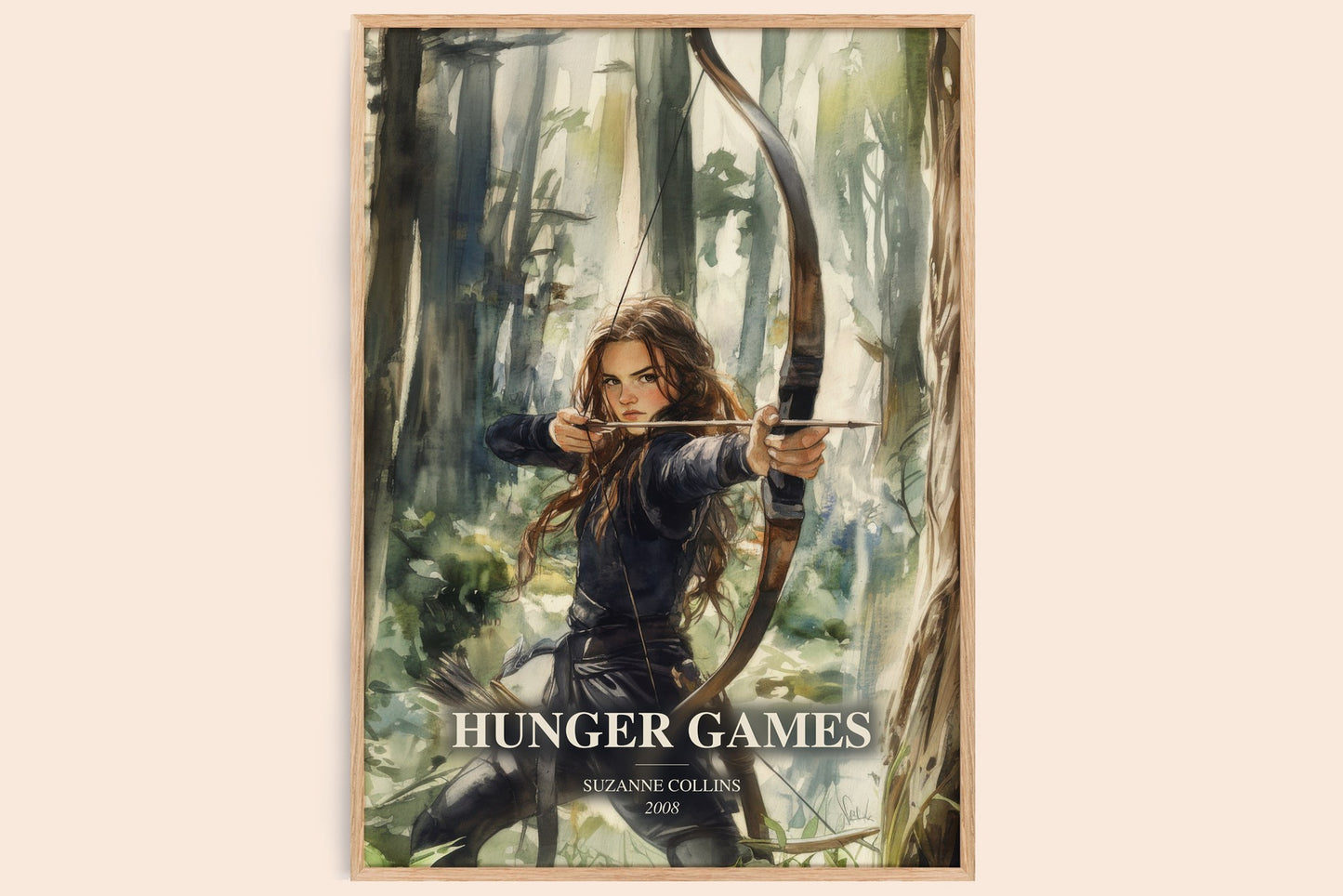 Hunger Games watercolour book poster by Suzanne Collins – framed literary art print