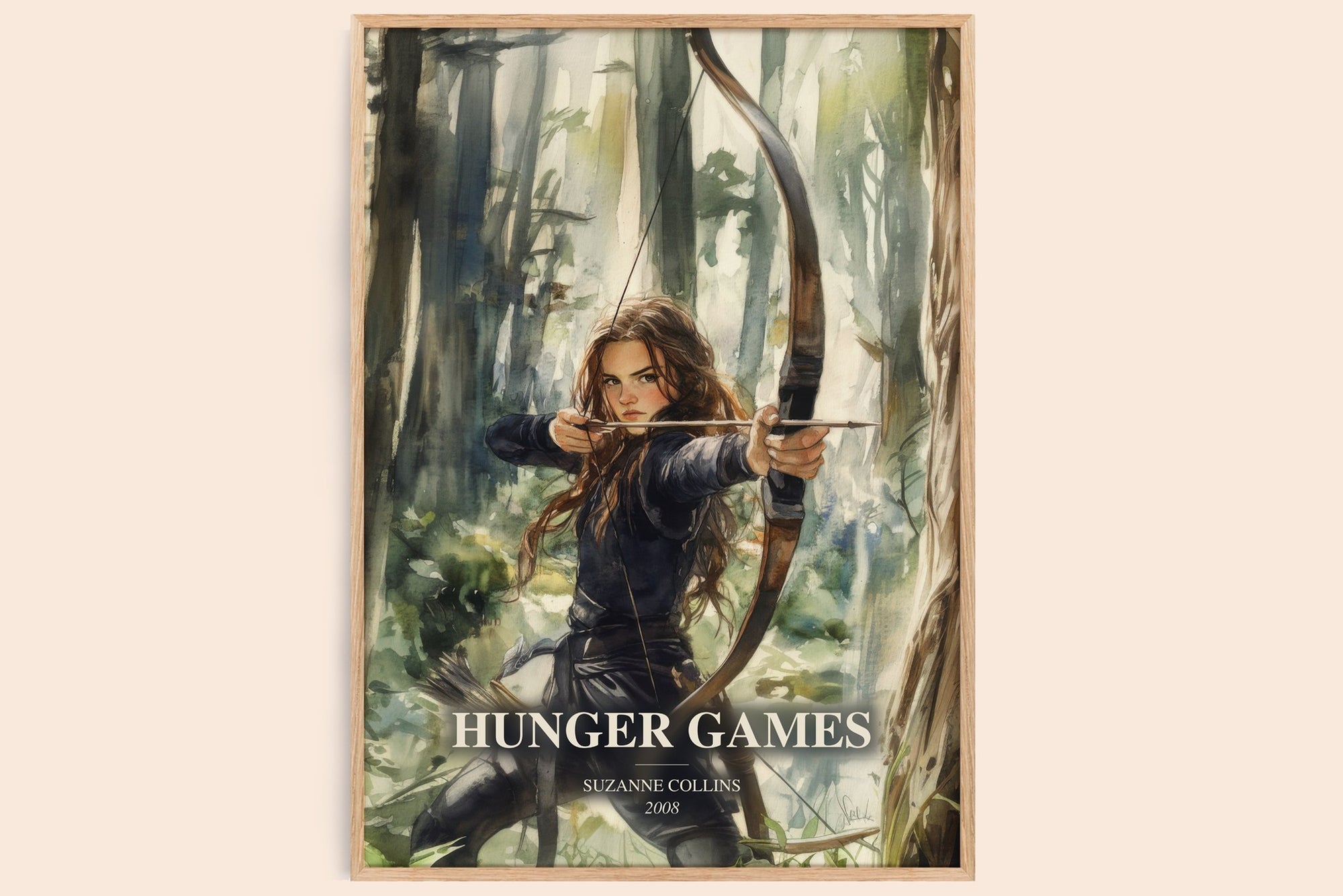 Hunger Games watercolour book poster by Suzanne Collins – framed literary art print