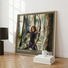 Hunger Games Literary Art Print by Suzanne Collins – large square framed print leaning against a wall