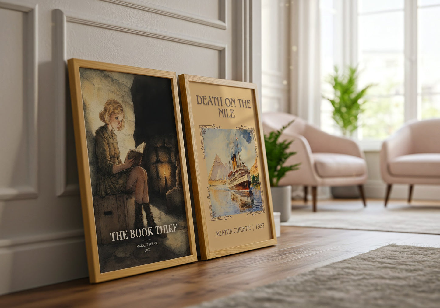 The Book Thief watercolour print framed by window – literary home decor