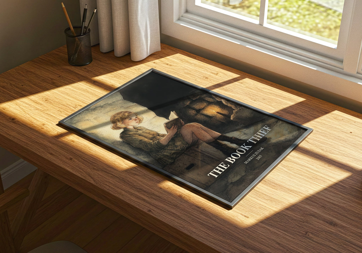 The Book Thief watercolour book poster framed on wall – historical fiction wall art