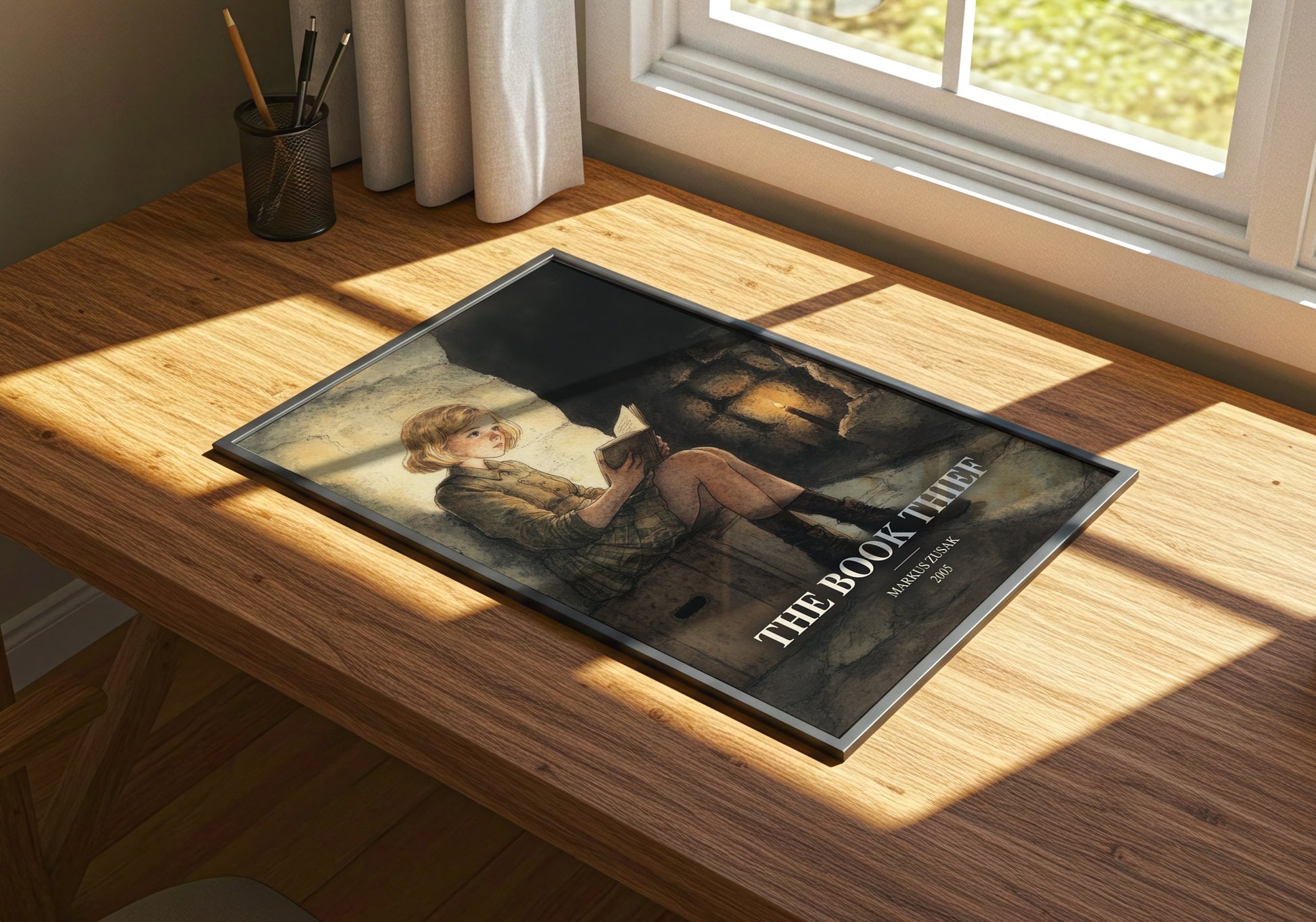 The Book Thief watercolour book poster framed on wall – historical fiction wall art