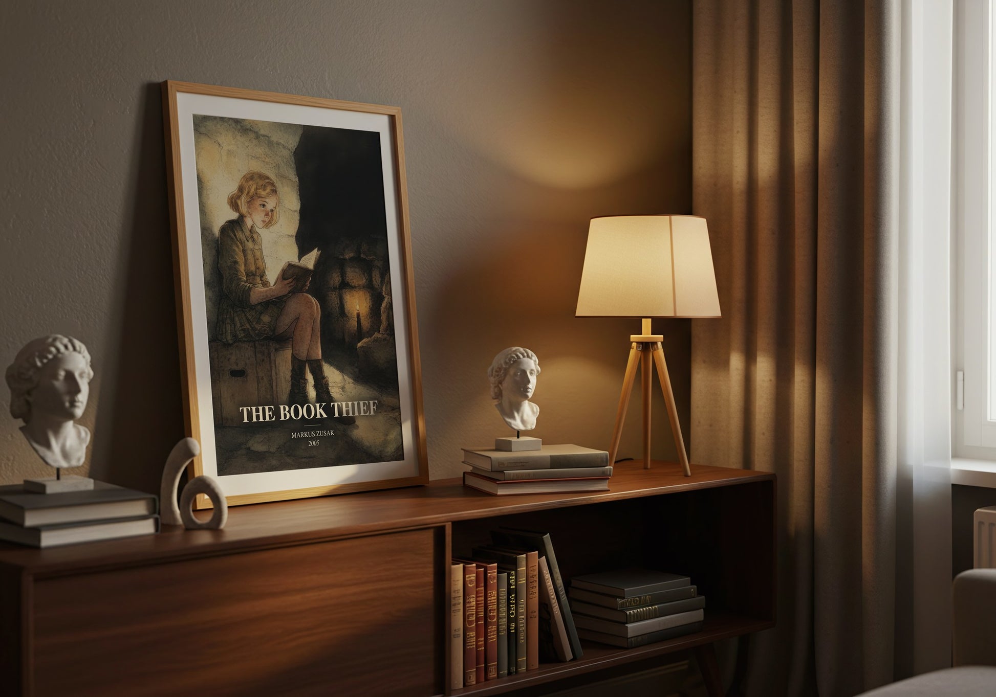 The Book Thief watercolour print on bookshelf – Markus Zusak fan gift