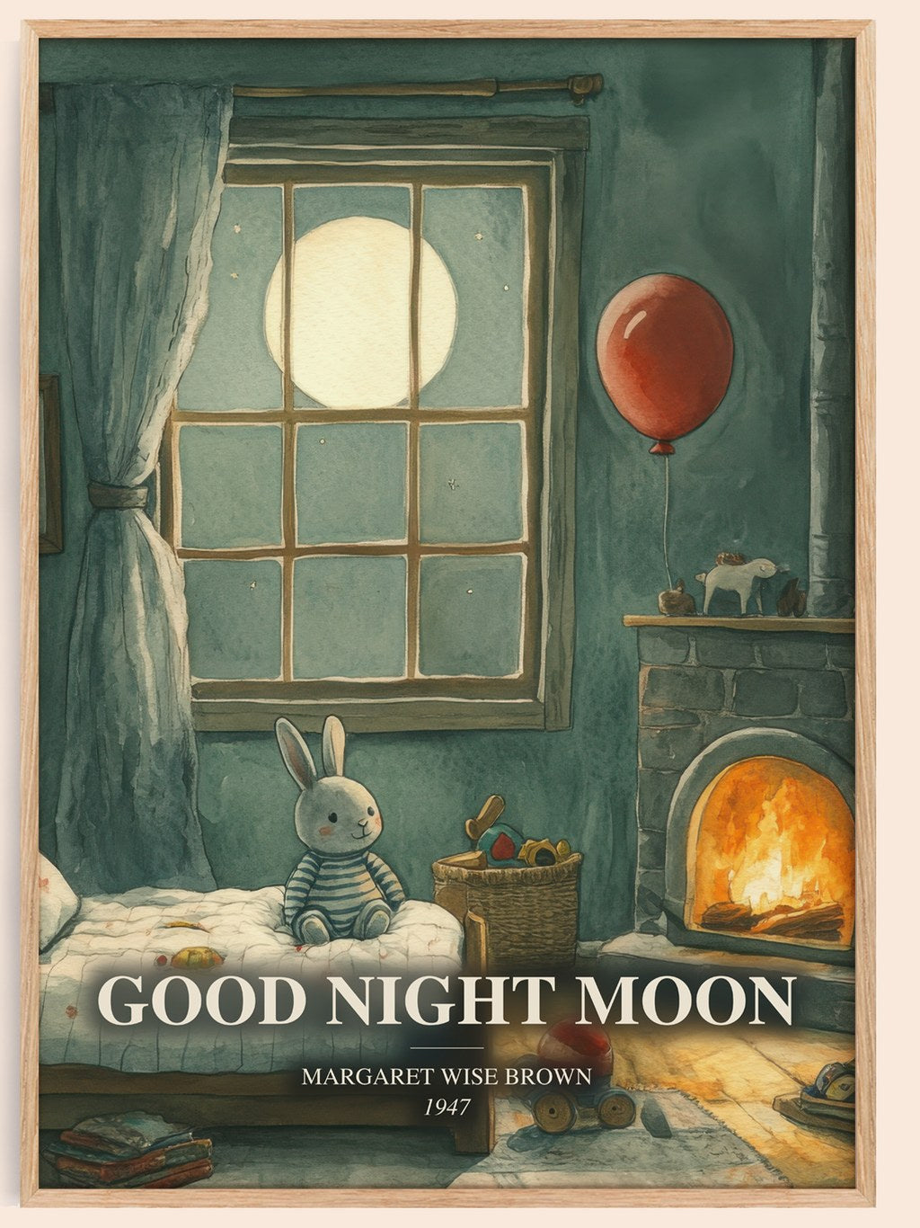 Good Night Moon watercolour book poster by Margaret Wise Brown – framed literary art print