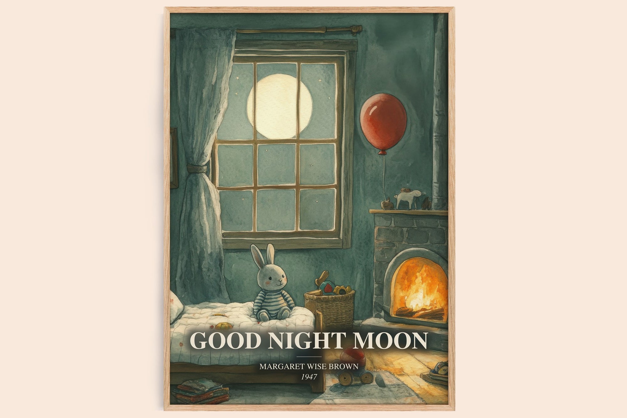 Good Night Moon watercolour book poster by Margaret Wise Brown – framed literary art print