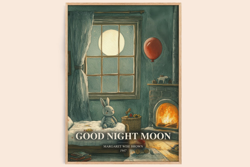 Good Night Moon watercolour book poster by Margaret Wise Brown – framed literary art print