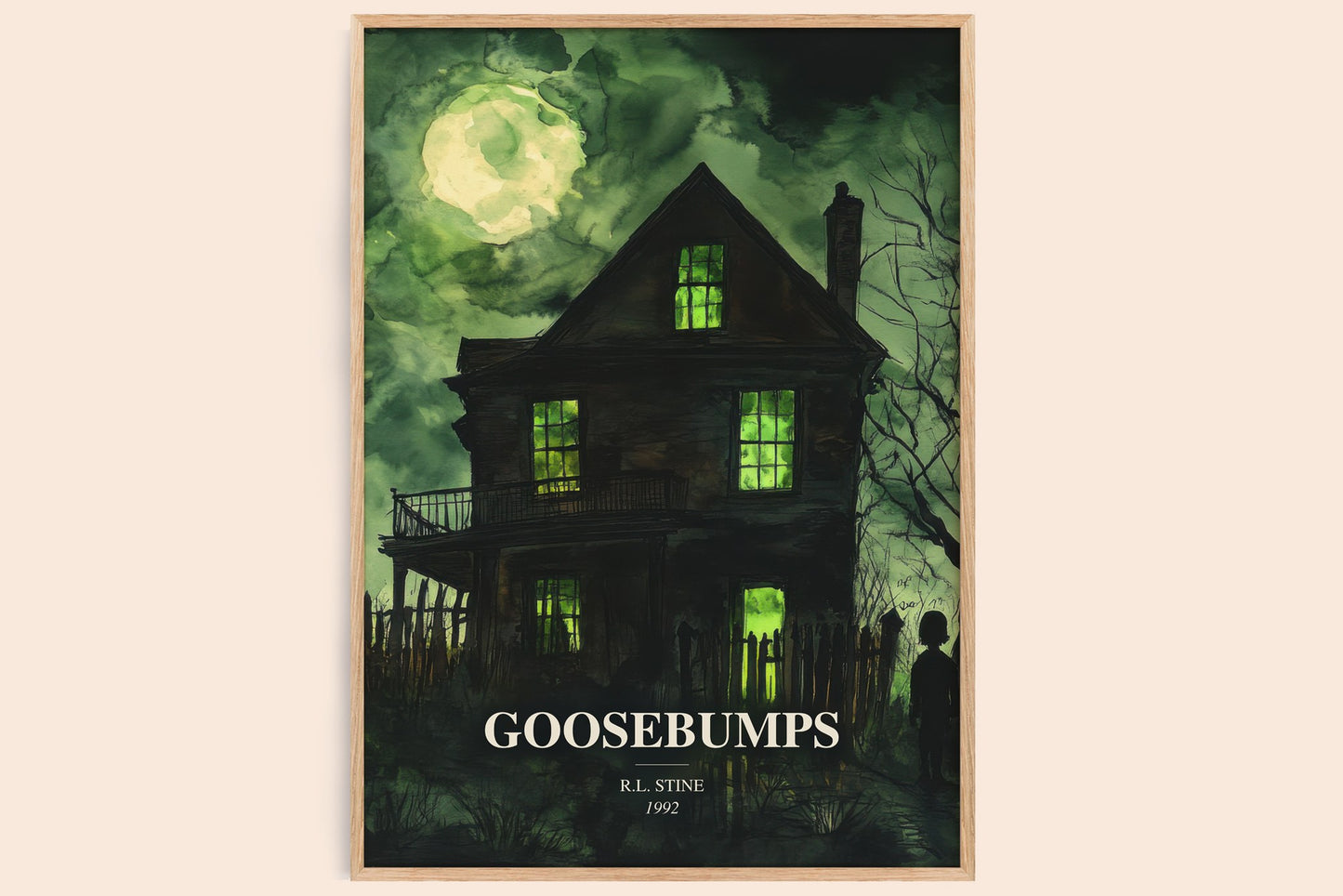 Goosebumps watercolour book poster by R.L. Stine – framed literary art print