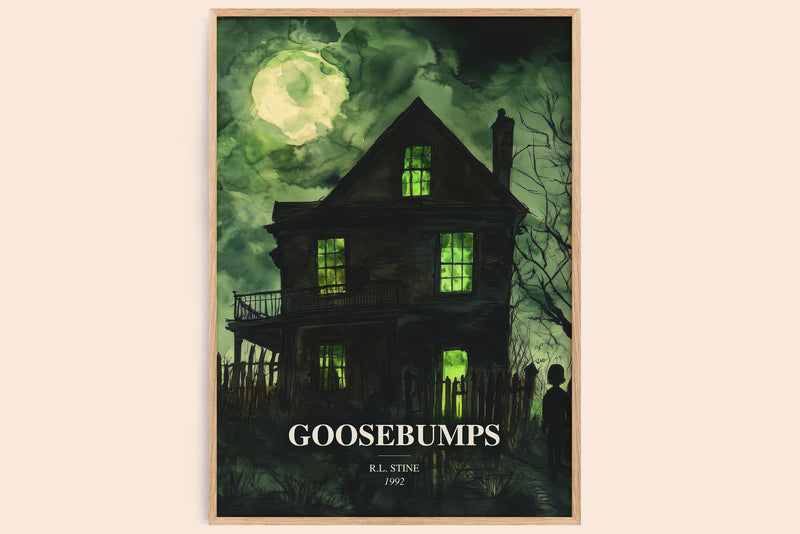 Goosebumps watercolour book poster by R.L. Stine – framed literary art print