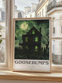 Goosebumps Book Cover Poster by R.L. Stine – framed print by a bright window