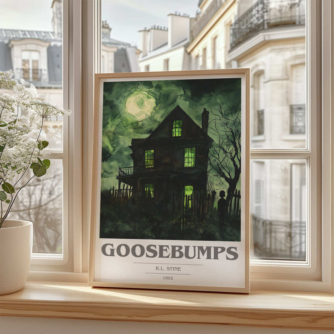 Goosebumps Book Cover Poster by R.L. Stine – framed print by a bright window