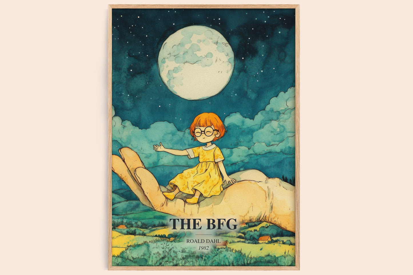 The Bfg watercolour book poster by Roald Dahl – framed literary art print