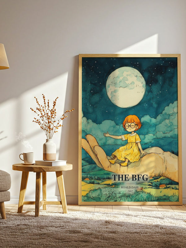 The Bfg watercolour print in frame leaning in hallway – childrens wall art
