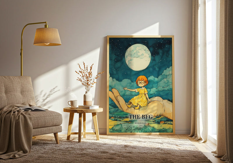 The Bfg watercolour print in frame leaning in hallway – childrens wall art
