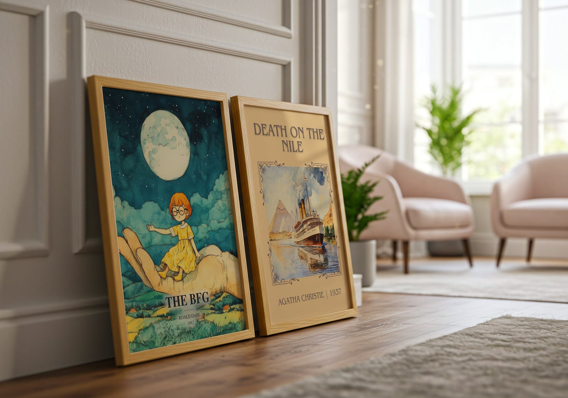 The Bfg watercolour print framed by window – literary home decor