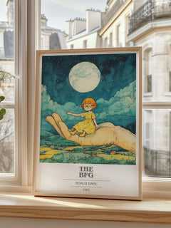 The BFG Book Cover Poster by Roald Dahl – framed print by a bright window