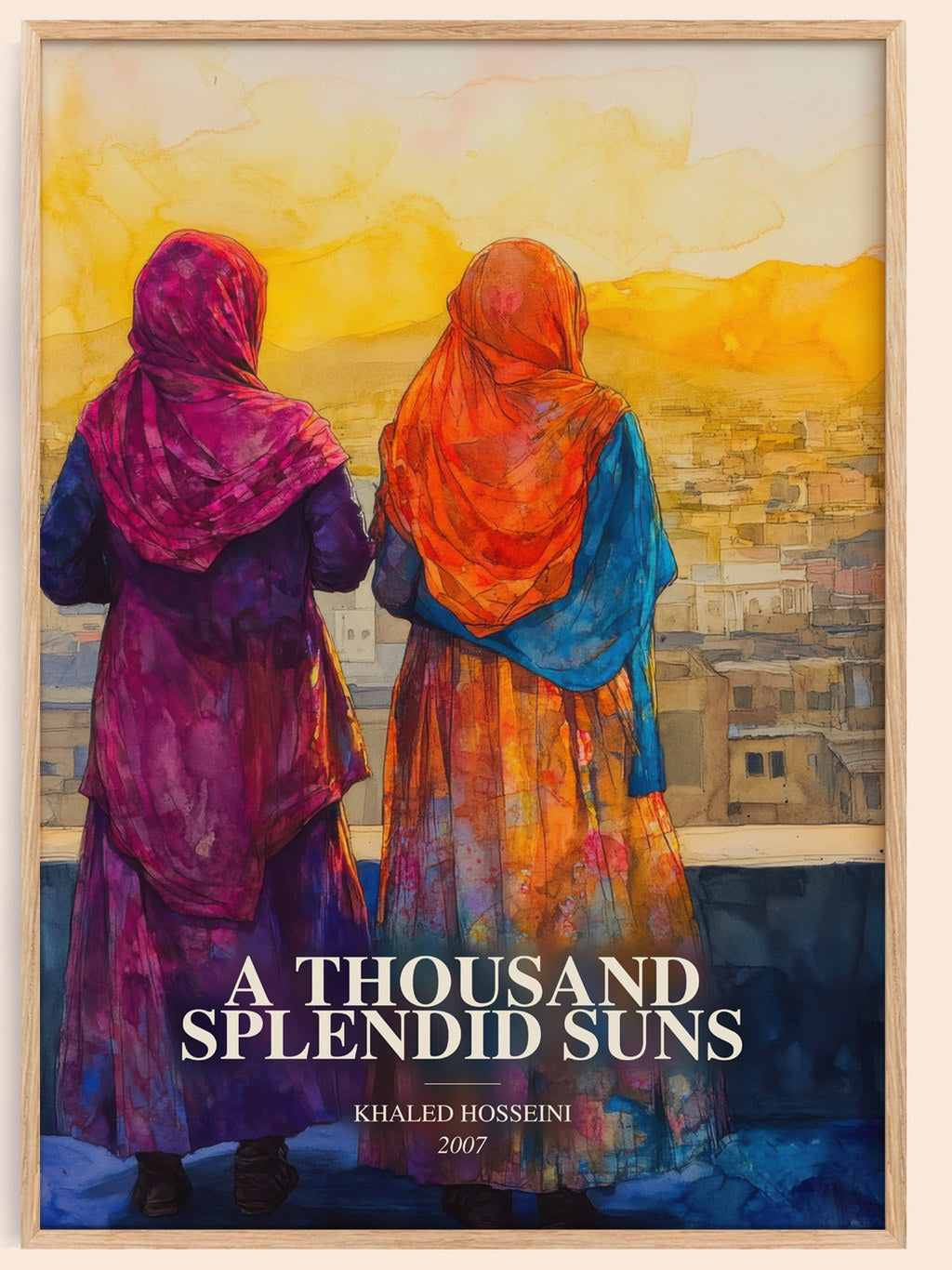 A Thousand Splendid Suns watercolour book poster by Khaled Hosseini – framed literary art print
