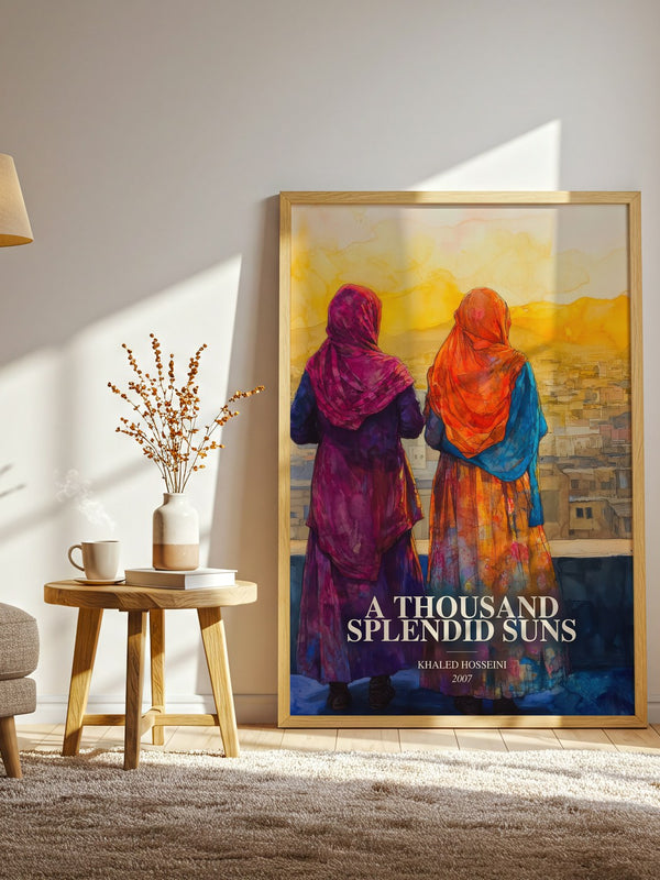 A Thousand Splendid Suns watercolour print in frame leaning in hallway – literary fiction wall art