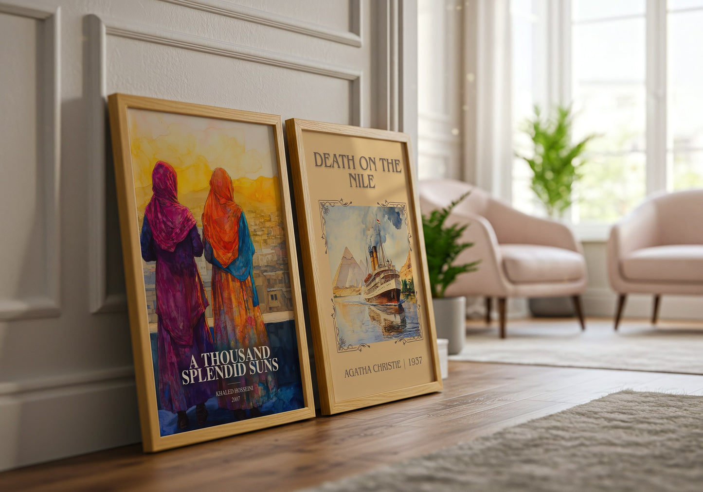 A Thousand Splendid Suns watercolour print framed by window – literary home decor