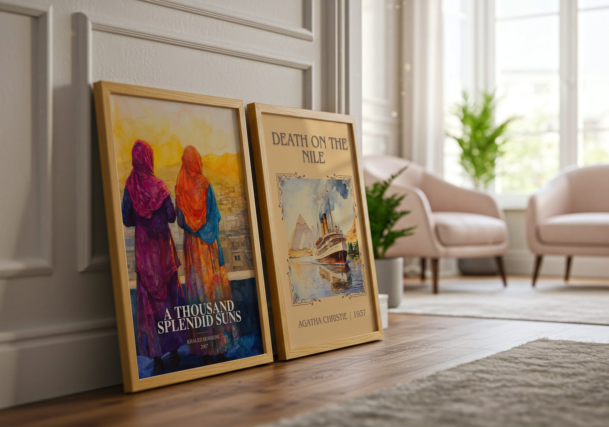 A Thousand Splendid Suns watercolour print framed by window – literary home decor