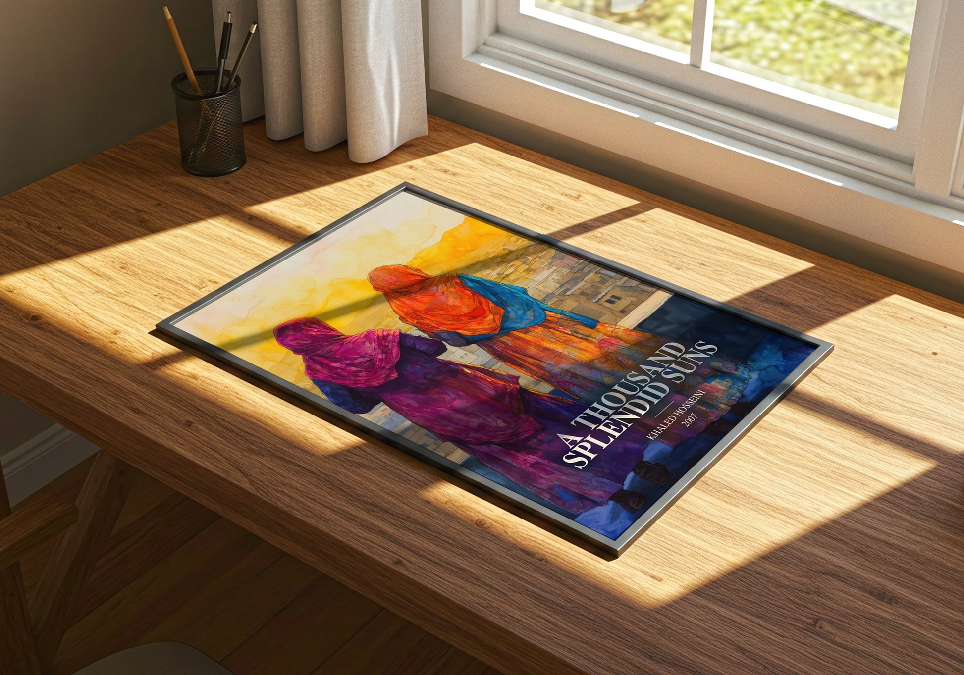 A Thousand Splendid Suns watercolour book poster framed on wall – literary fiction wall art