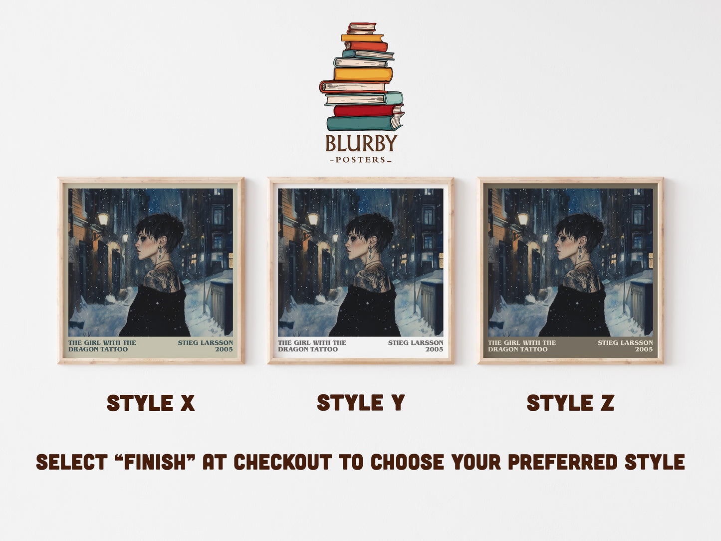 The Girl with the Dragon Tattoo literary print in frame leaning in hallway – crime wall art