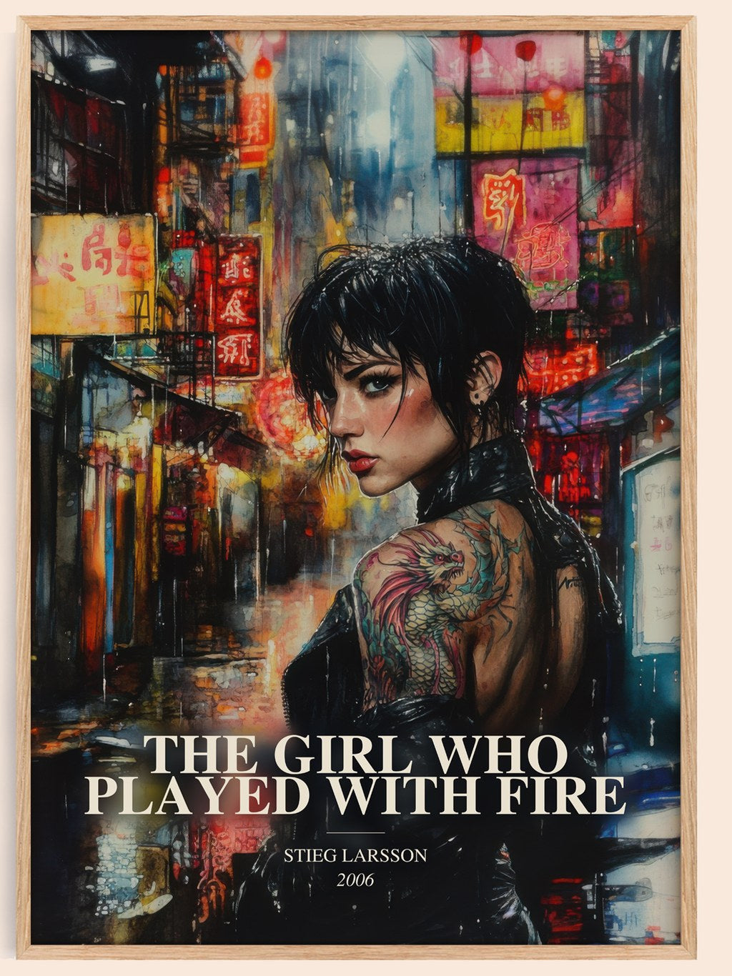 The Girl Who Played With Fire watercolour book poster by Stieg Larsson – framed literary art print