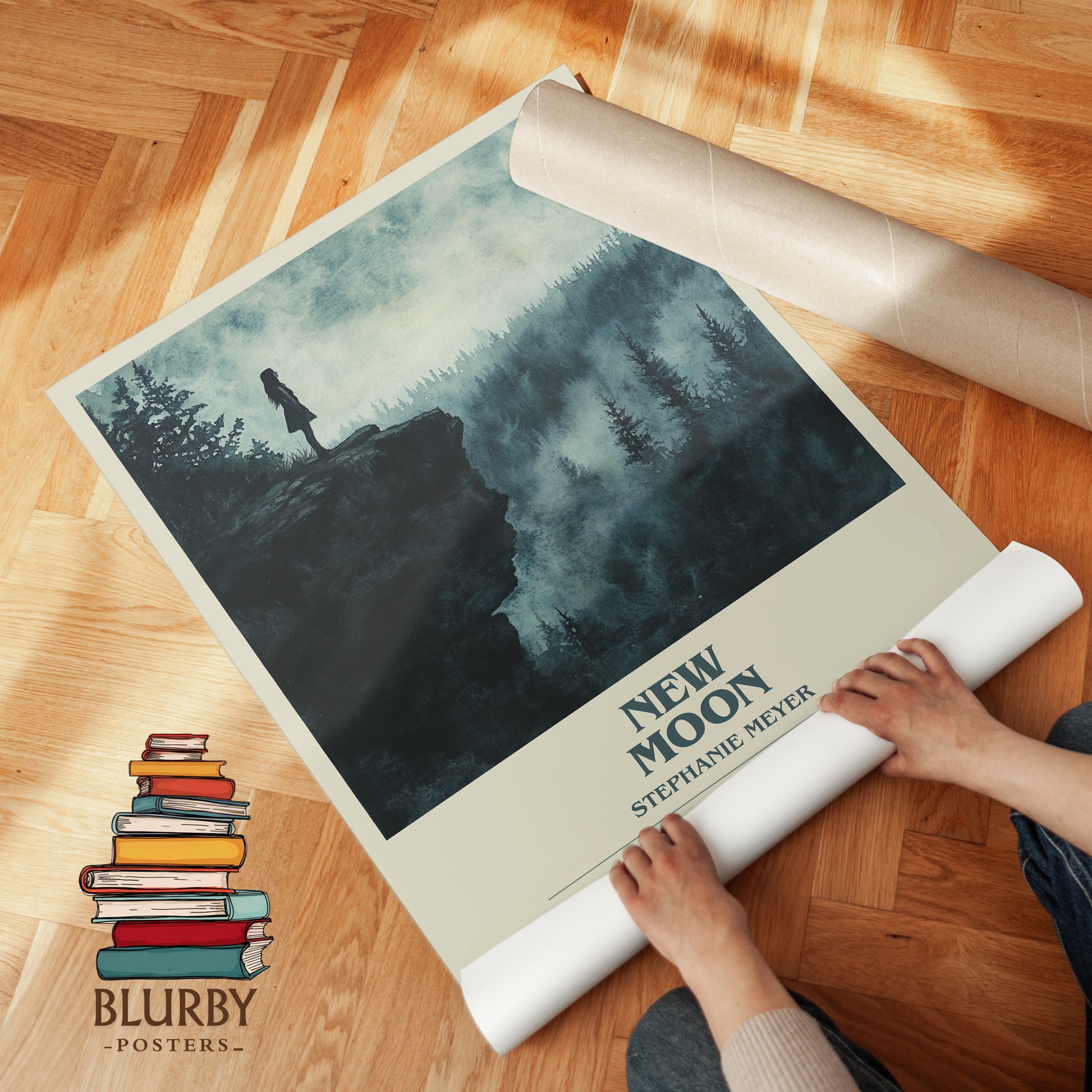 New Moon bookish print on bookshelf – Stephenie Meyer fan gift