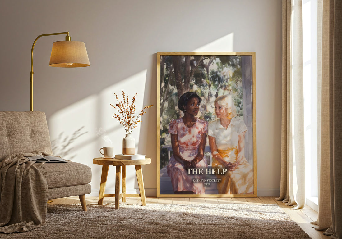 The Help watercolour print in frame leaning in hallway – historical fiction wall art (mockup)